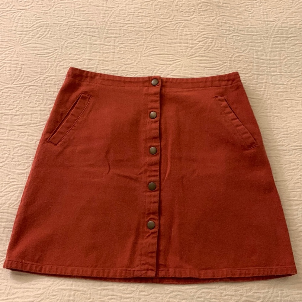 Francesca’s Collections red denim mini skirt